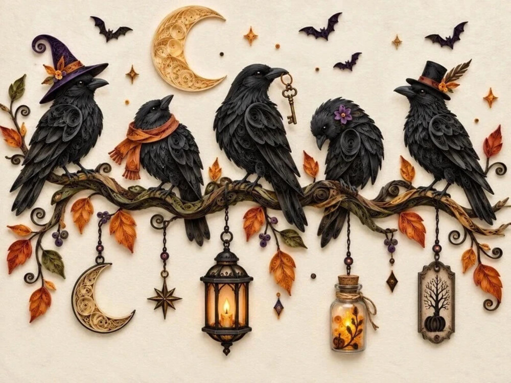 8x10 Framed Witchy Raven Moon Halloween Art Print